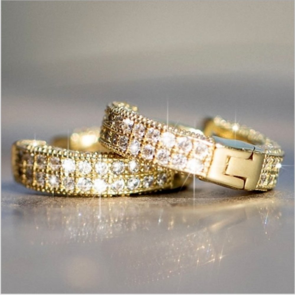 Mens Fully Ice Out 14K Gold Hoop Earrings - Picture 7 of 16
